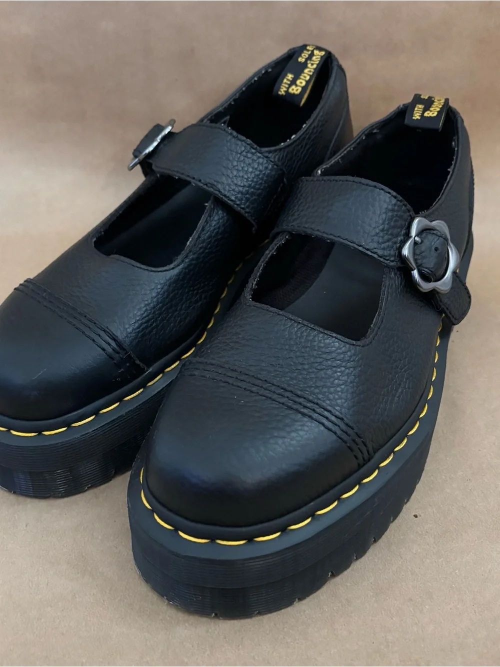 Dr Martens Addina Flower Buckle Leather Platform Shoes